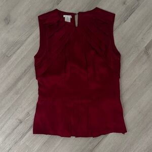 Oscar de la Renta Sleeveless Pleated Shell in Deep Wine Red